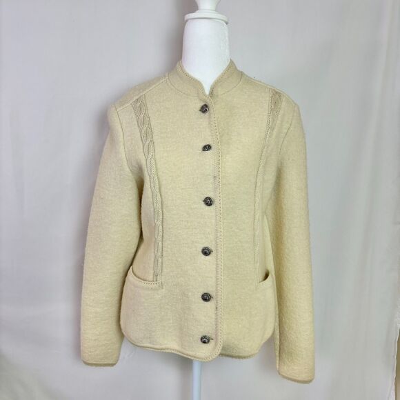 Vintage Kitz-Pichler Boiled Wool Cardigan Jacket Womens Small Cream Button Front - Picture 4 of 16